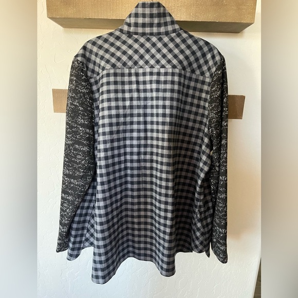 LOGO Lori Goldstein| Gray Plaid Jacket with Contrast Sleeves, Size XL•••Shaket - Picture 5 of 15